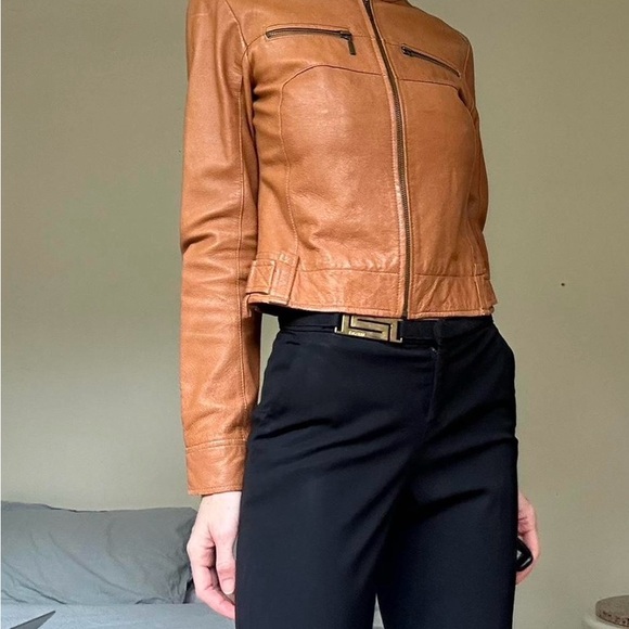 Paloma Wool Tan Leather Jacket Fitted Waist Refined Style - Picture 6 of 6